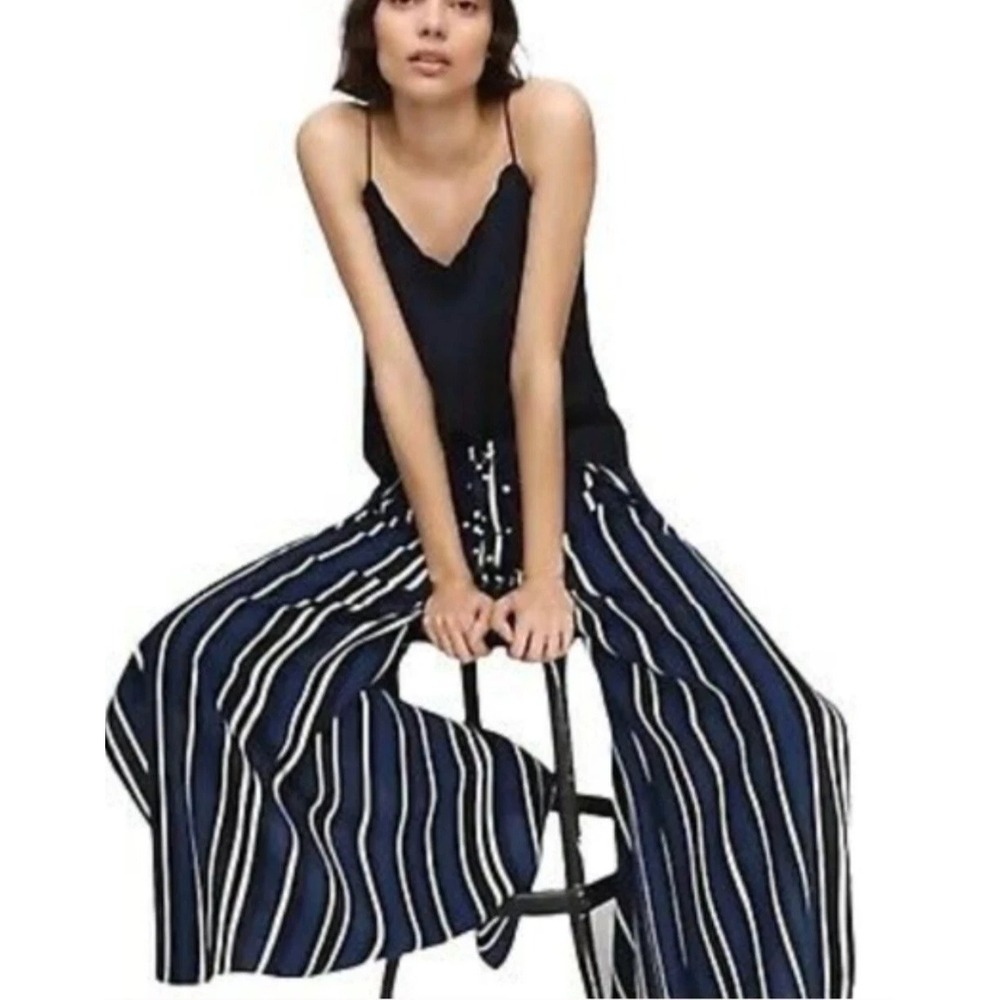 Maeve Wide Leg Pants Womens XS Navy Blue Striped Drawstring Palazzo Coastal Boho